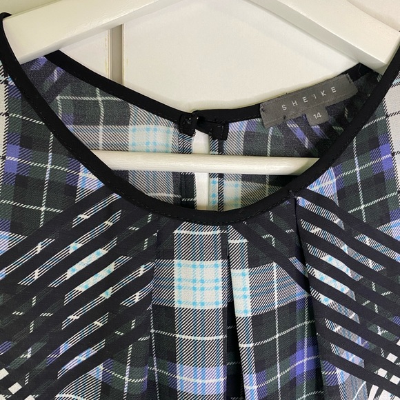 Sheike sleeveless sheer chequered career workwear blouse size 14 - Picture 7 of 12